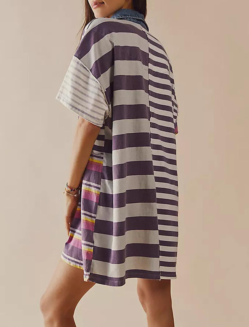 Striped Patchwork Oversized Mini Dress