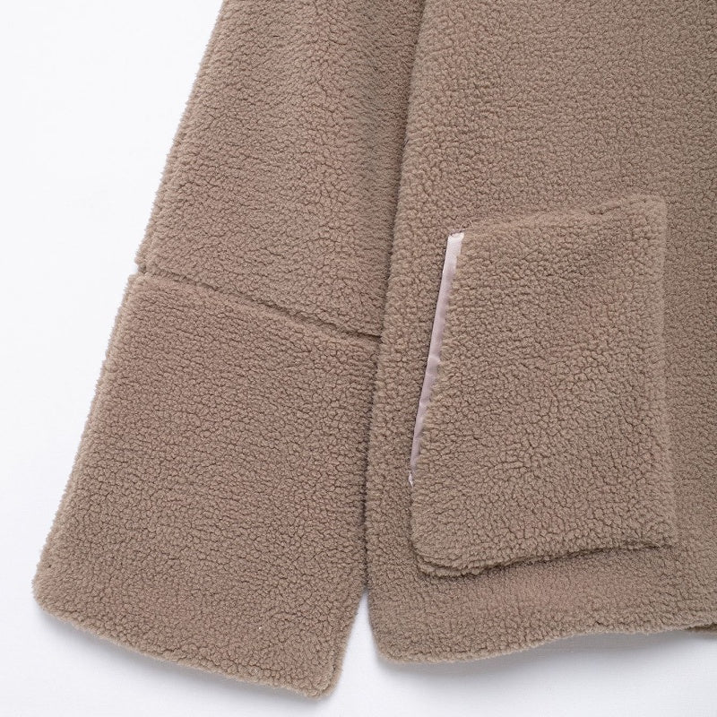 Zip-Up Teddy Jacket with Oversized Fit