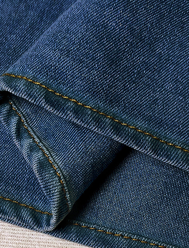 Puff Sleeve Denim Blouse with Bow Accent