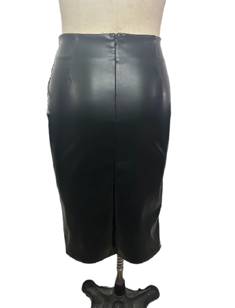 Faux Leather Wrap Midi Skirt