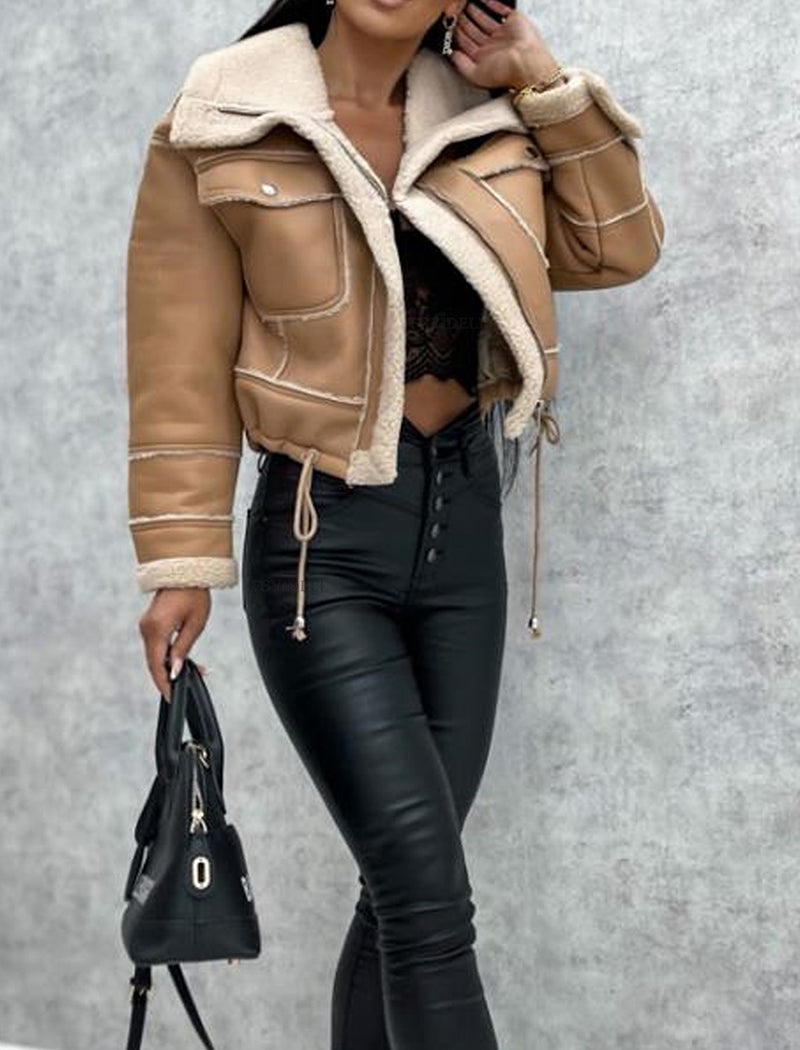 Faux Leather Sherpa-Lined Jacket