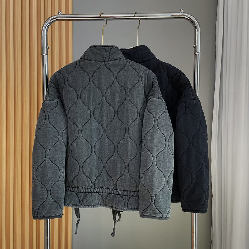 Quilted Cropped Jacket with Front Pockets