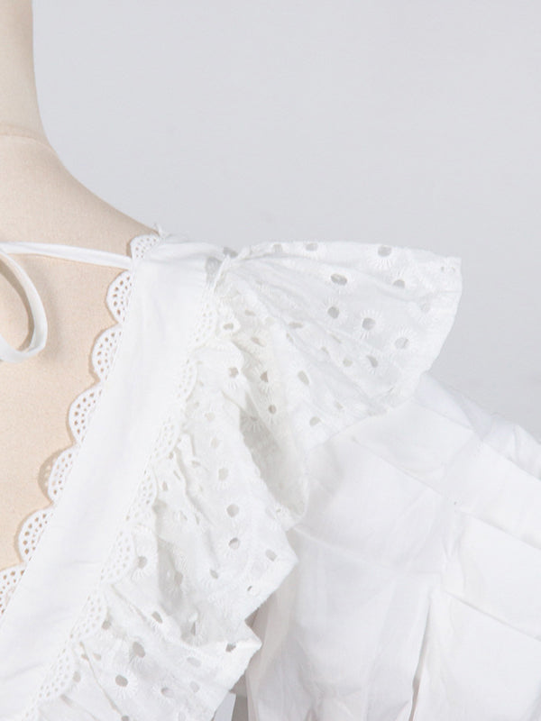 Button-Front Eyelet Mini Dress