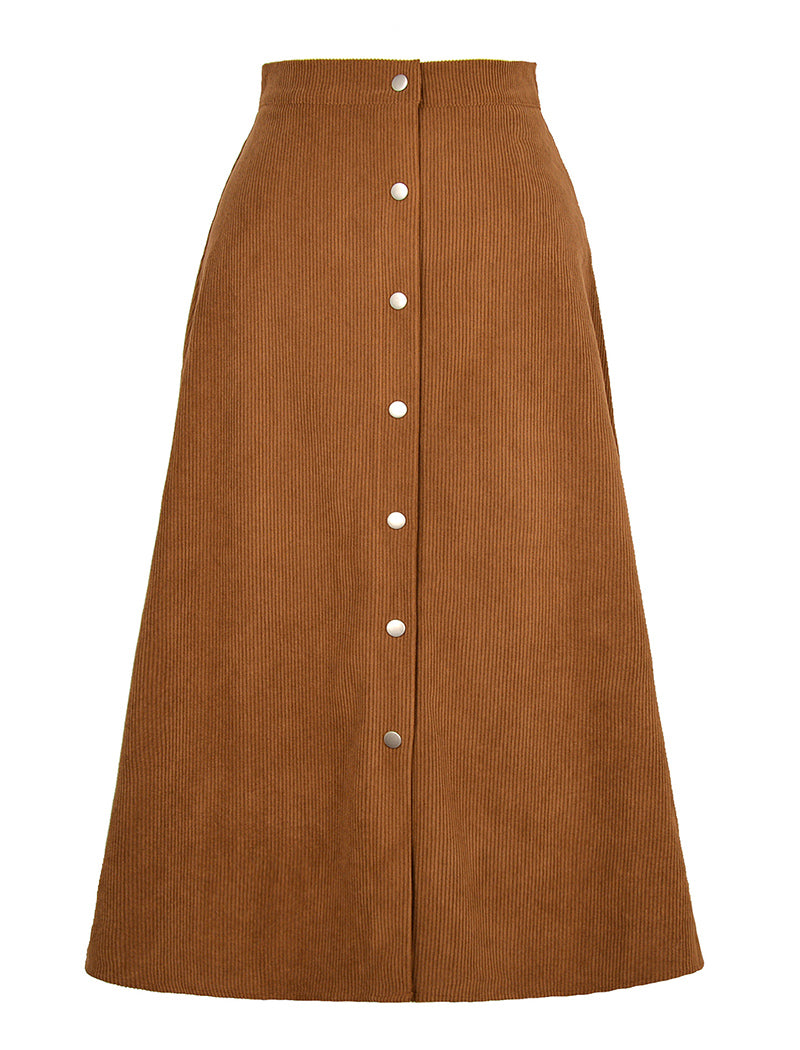 Button-Front A-Line Midi Skirt