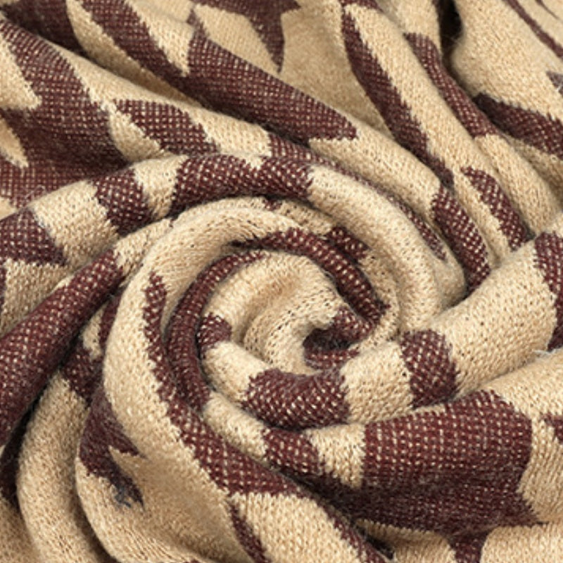 Colorblock Houndstooth Fur Collar Shawl Coat