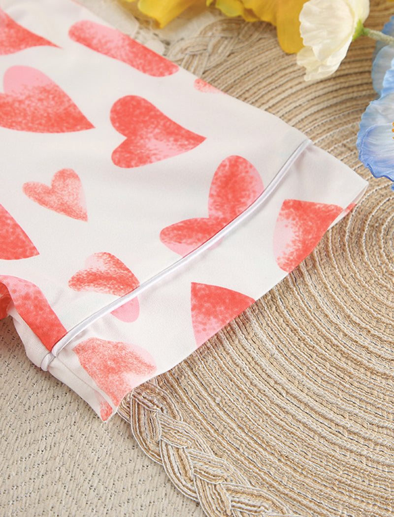 Button-Up Heart Print Short Pajama Set