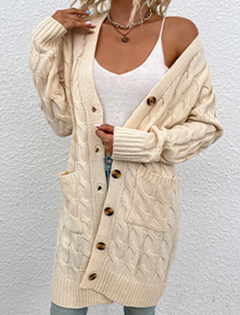 Cable Knit Longline Button-Up Cardigan