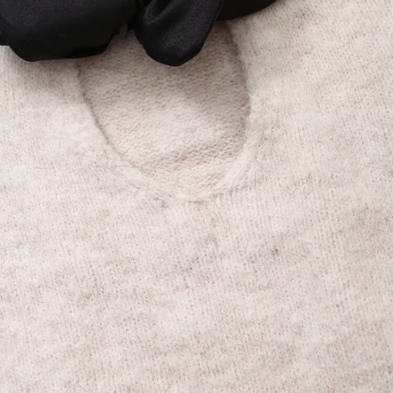 Bow Accent Knit Pullover Sweater