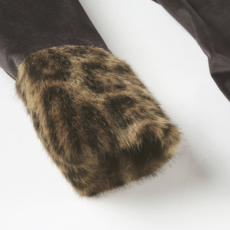 Leopard Fur Panel Collared Two-Tone Jacket