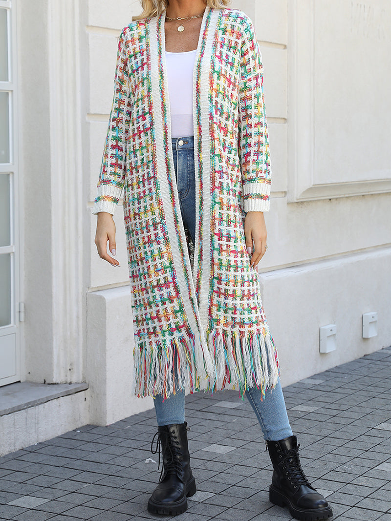 Fringe Longline Open-Front Cardigan