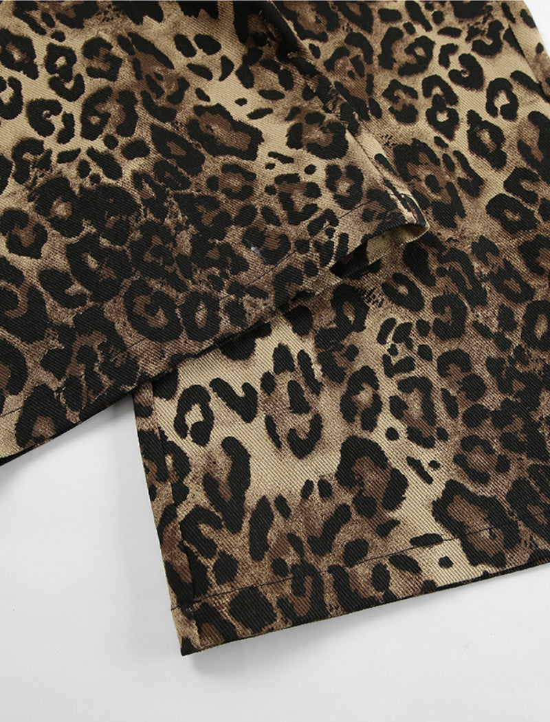 Leopard Print Wide-Leg Jeans