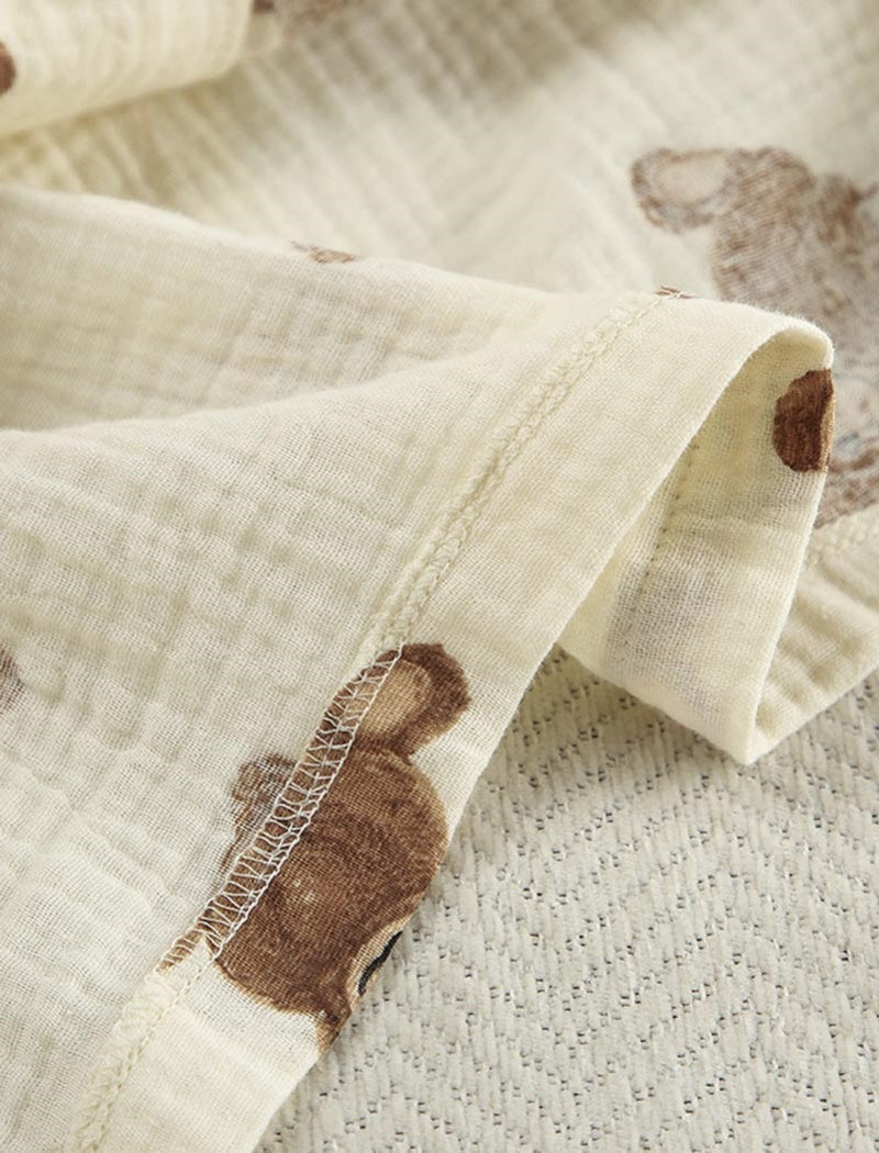 Teddy Bear Print Button-Up Pajama Set