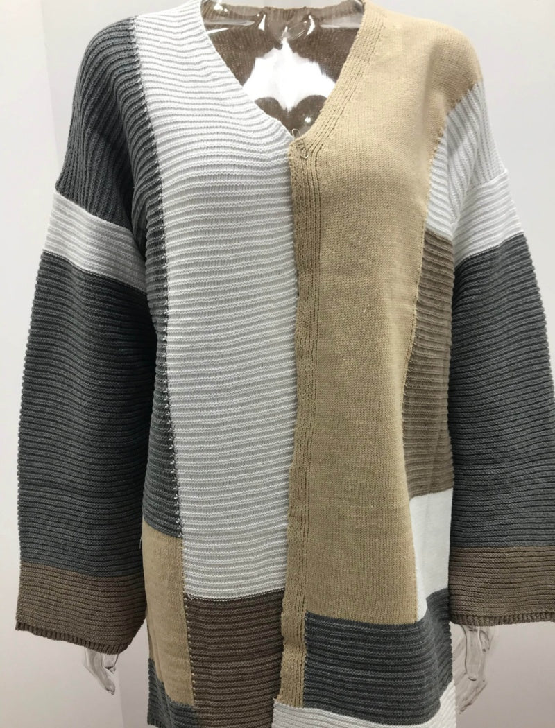 Striped Oversized Knit Cardigan with Open Front