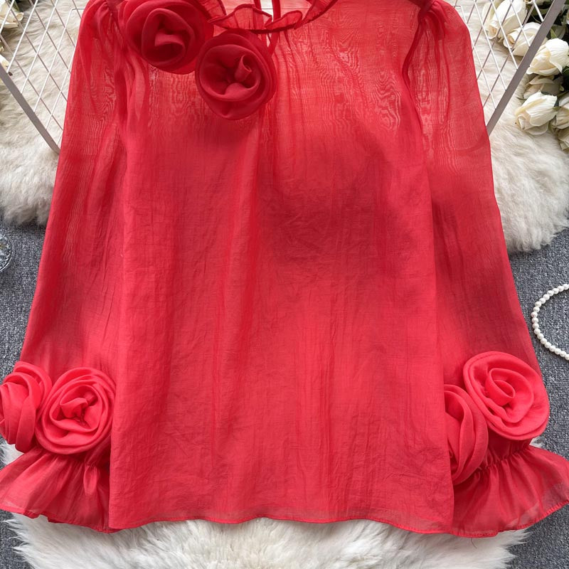 Floral Puff Sleeve Chiffon Blouse