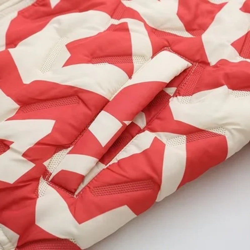 Printed Quilted Zip-Up Coat