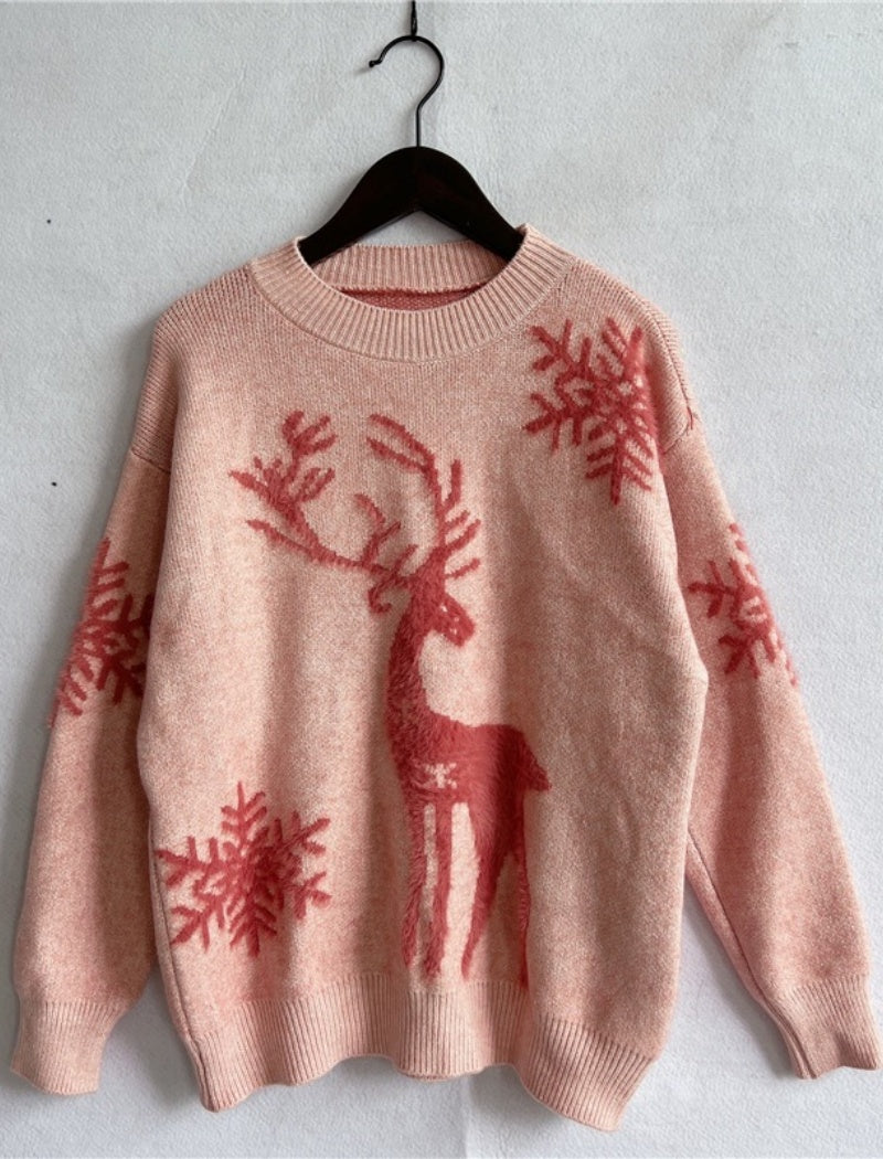 Reindeer Print Holiday Pullover