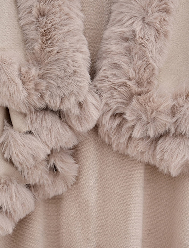 Faux Fur Trimmed Shawl Cape