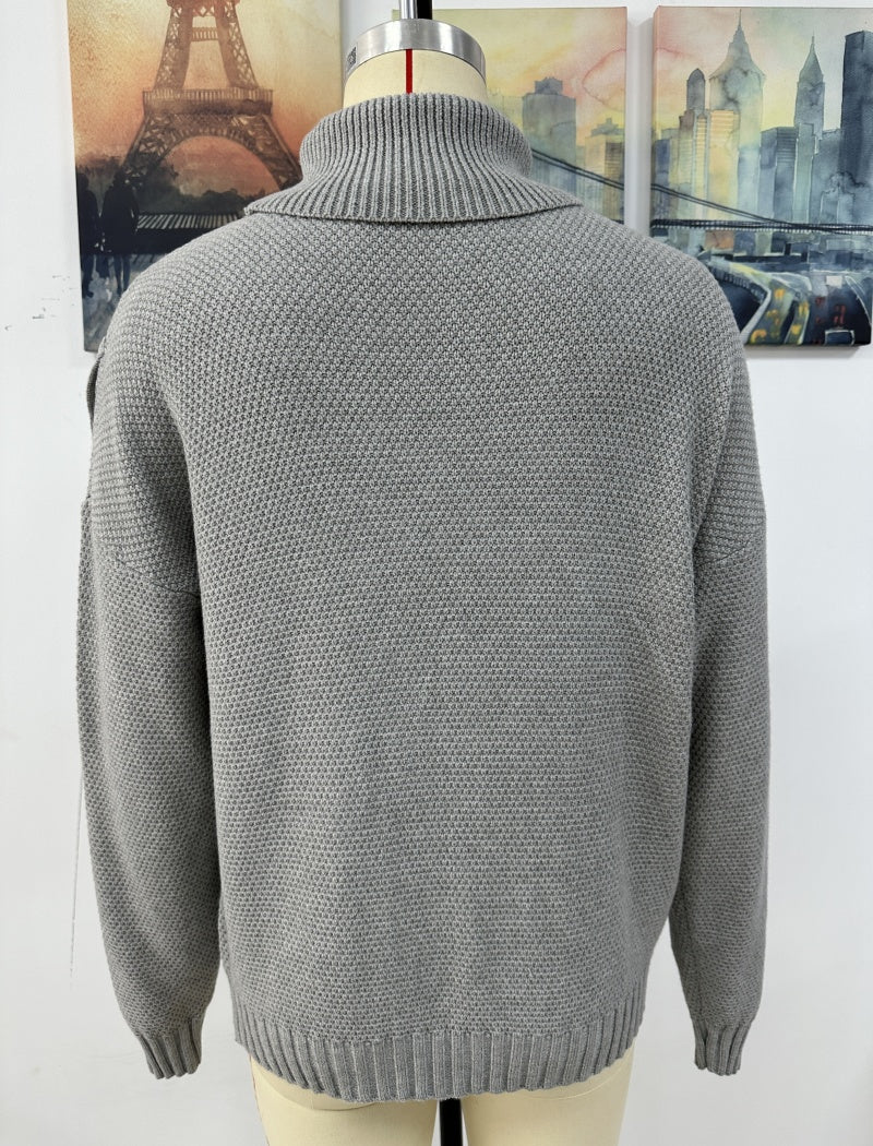 Fringe Knit Turtleneck Sweater with V-Design