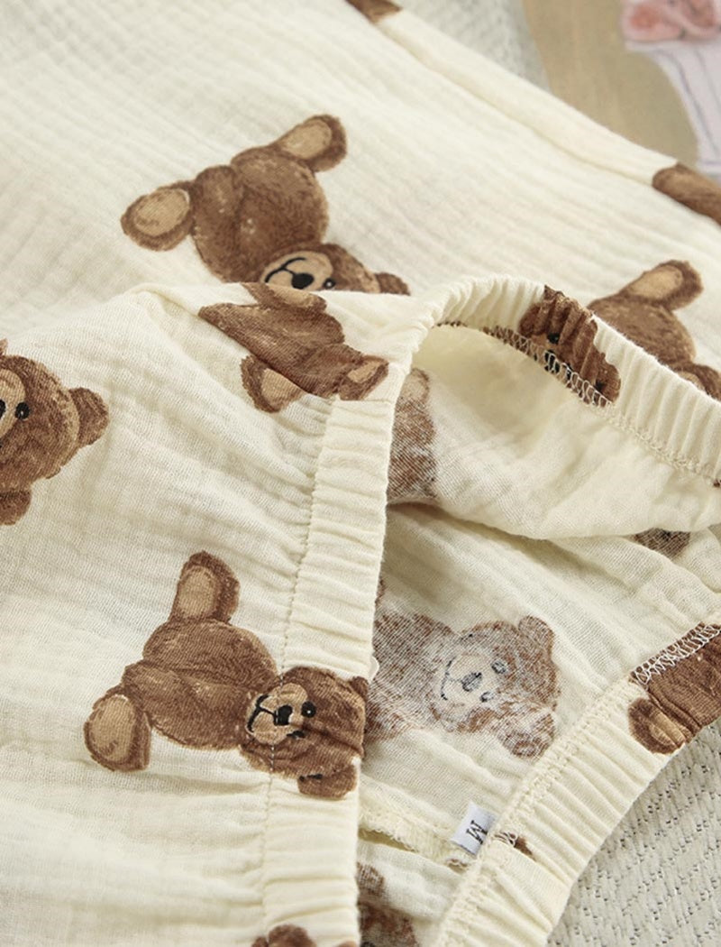 Teddy Bear Print Button-Up Pajama Set