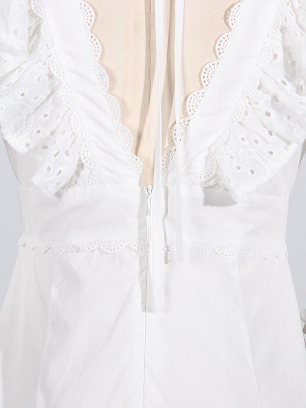 Button-Front Eyelet Mini Dress