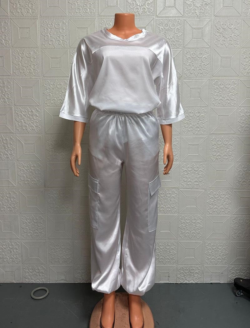 Satin Top and Cargo Pant Set