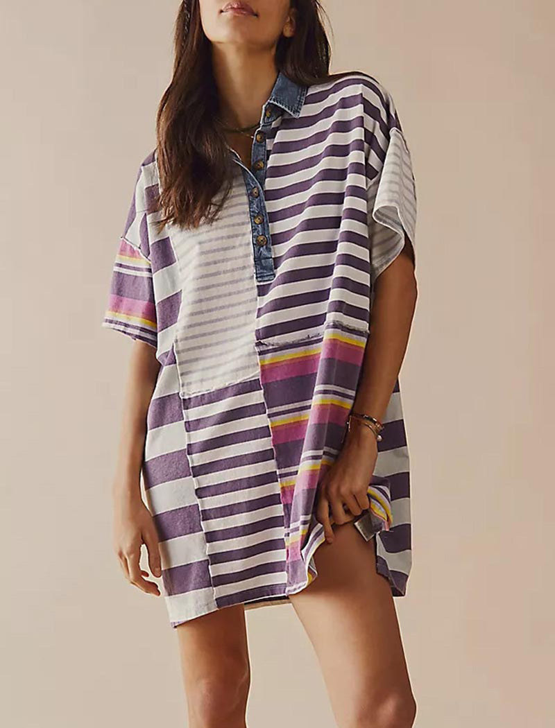 Striped Patchwork Oversized Mini Dress