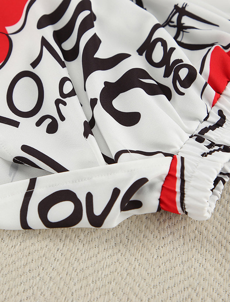 Heart Print Camisole and Shorts and Cover-Up Set