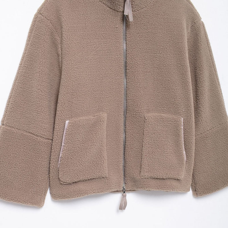 Zip-Up Teddy Jacket with Oversized Fit