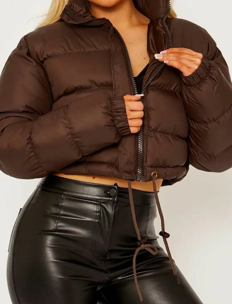Cropped Puffer Jacket with Stand Collar
