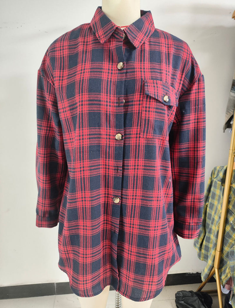 Plaid Tie-Front Button Shirt