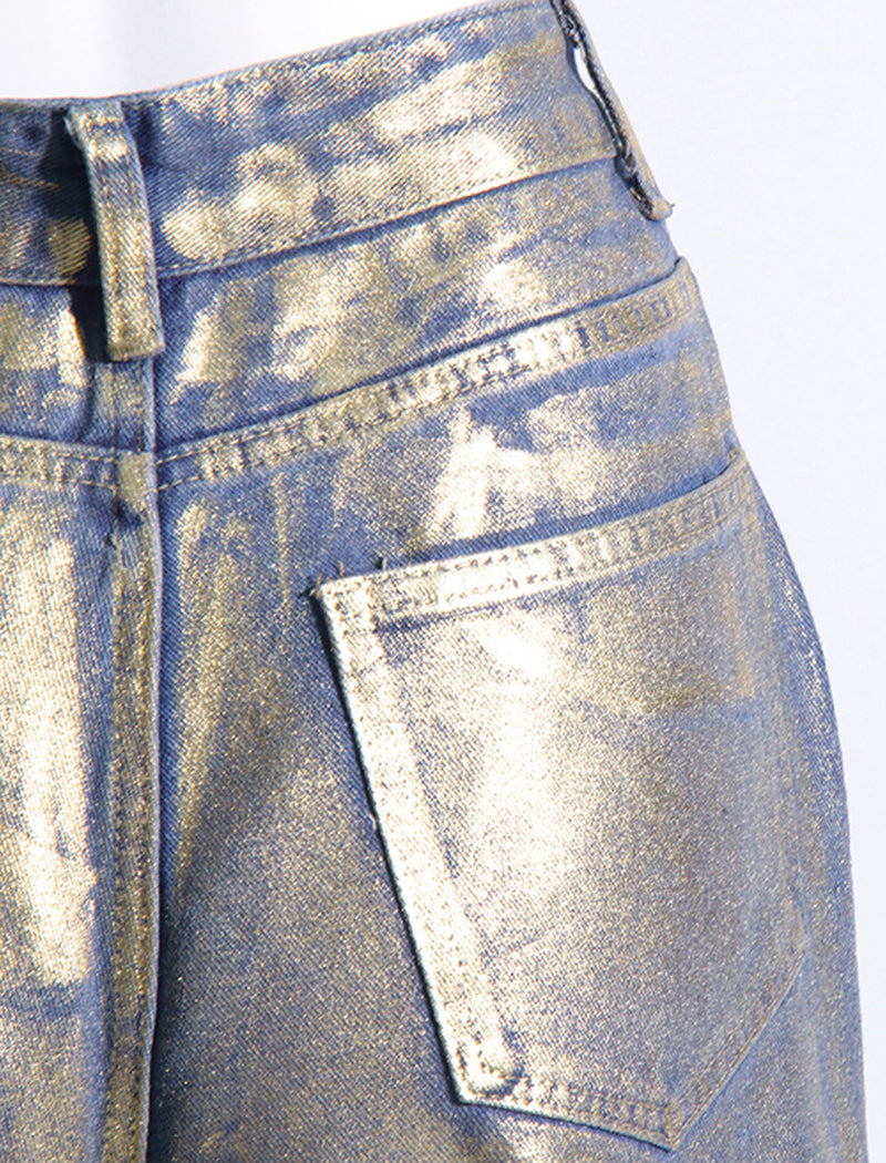 Metallic Wide-Leg High-Waist Pants