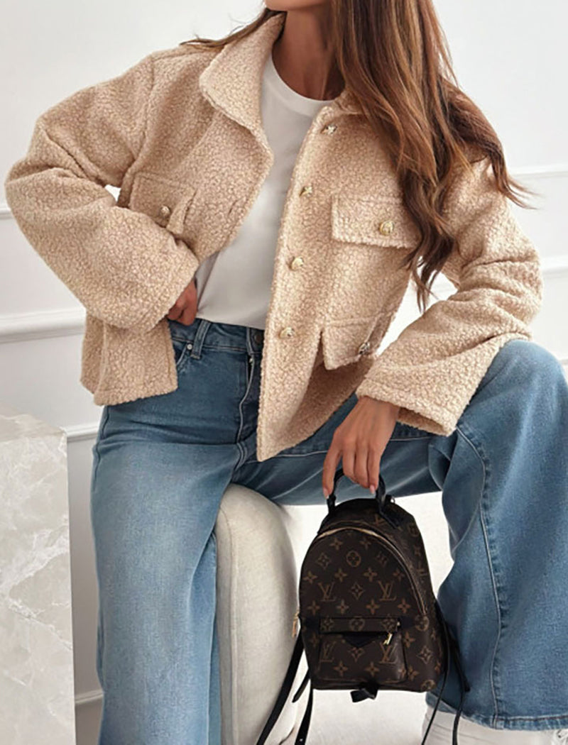 Double-Pocket Button-Up Fleece Jacket