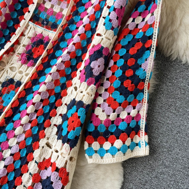 Bohemian Long Crochet Open-Front Cardigan