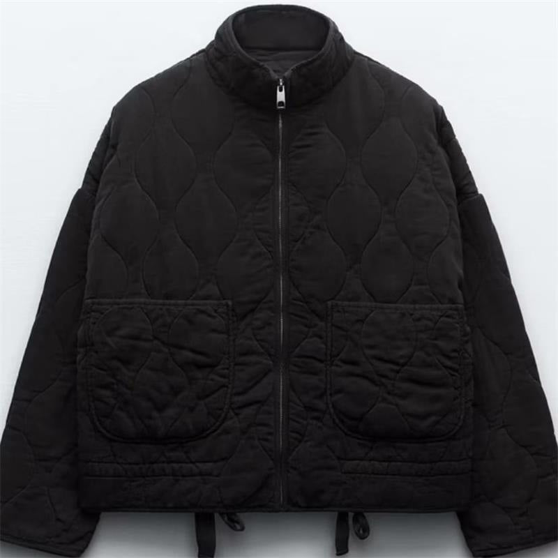 Quilted Cropped Jacket with Front Pockets
