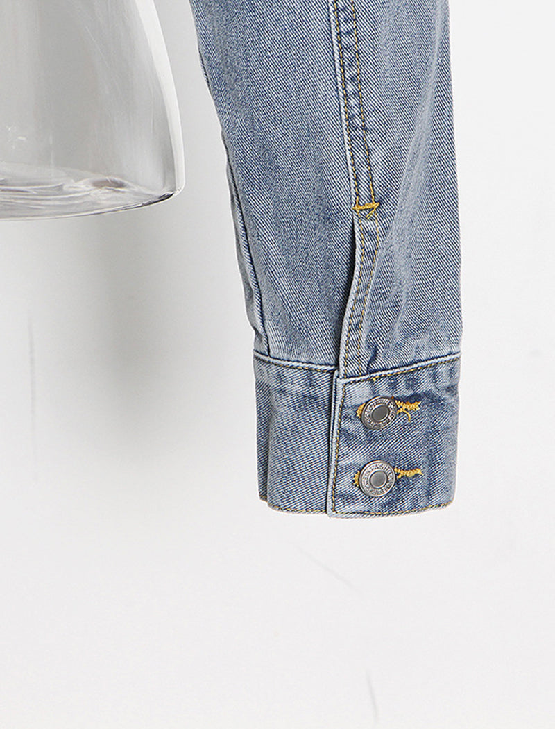 Colorblock Cropped Denim Jacket