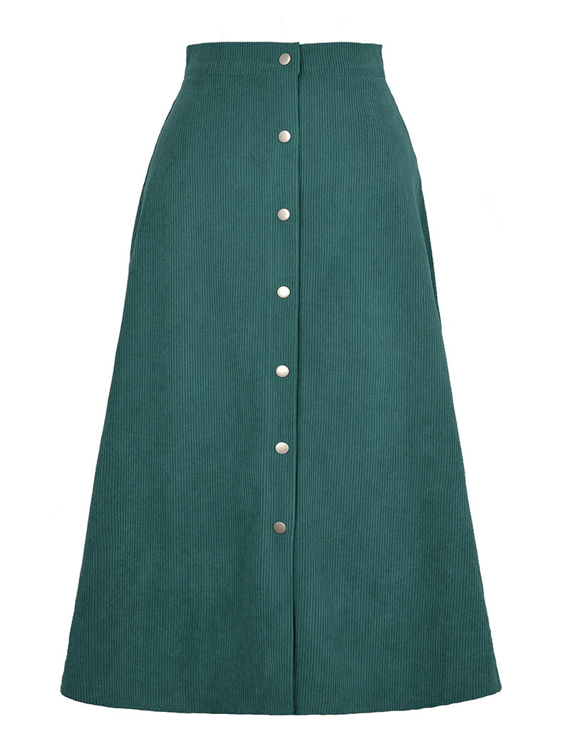 Button-Front A-Line Midi Skirt