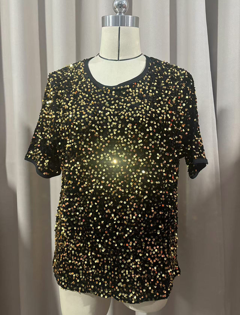 Short-Sleeve Sequin Top