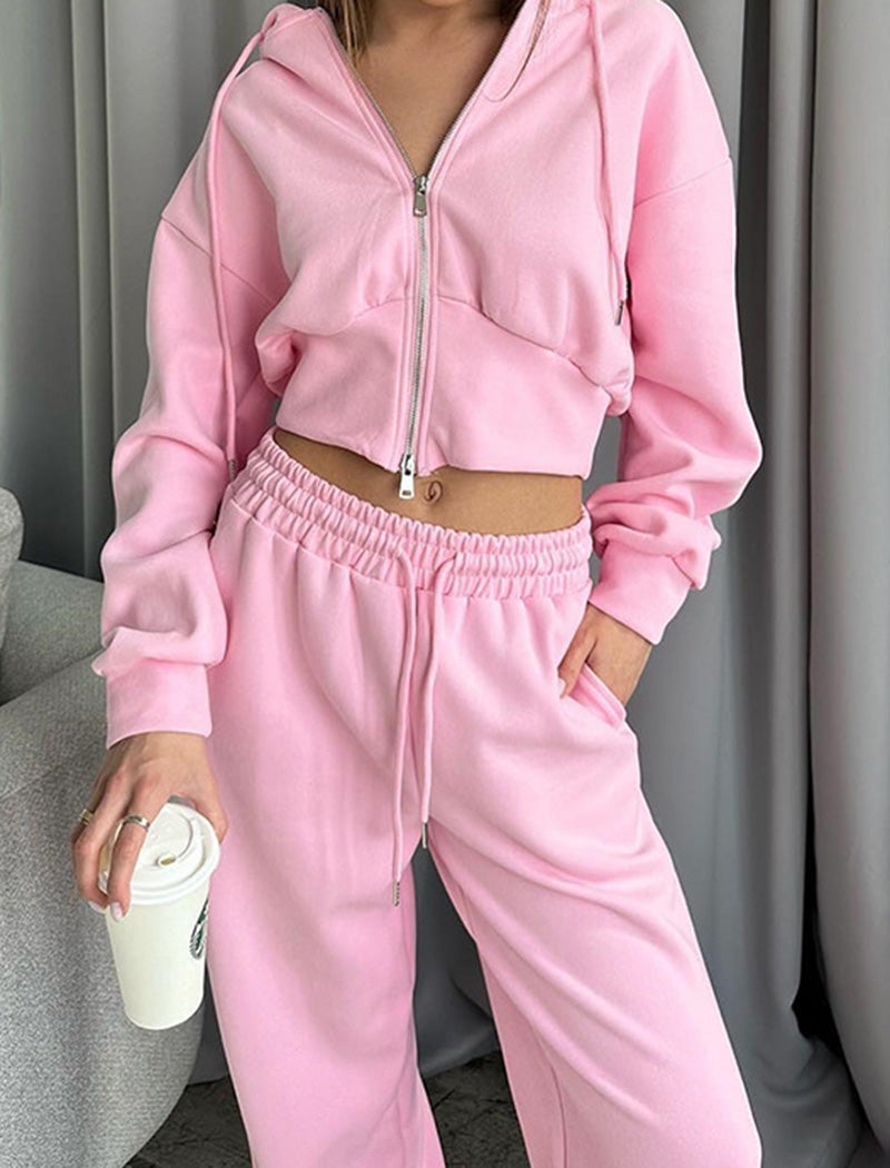 Cropped Zip-Up Hoodie and Joggers Set