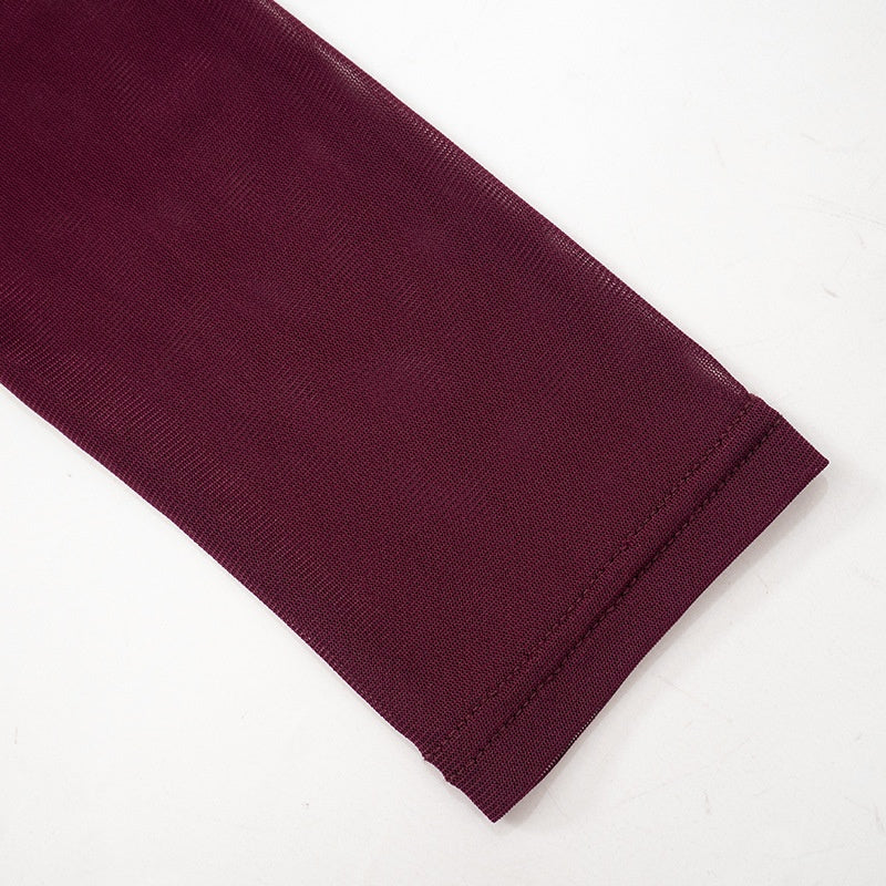 Draped Mesh Long Sleeve Top