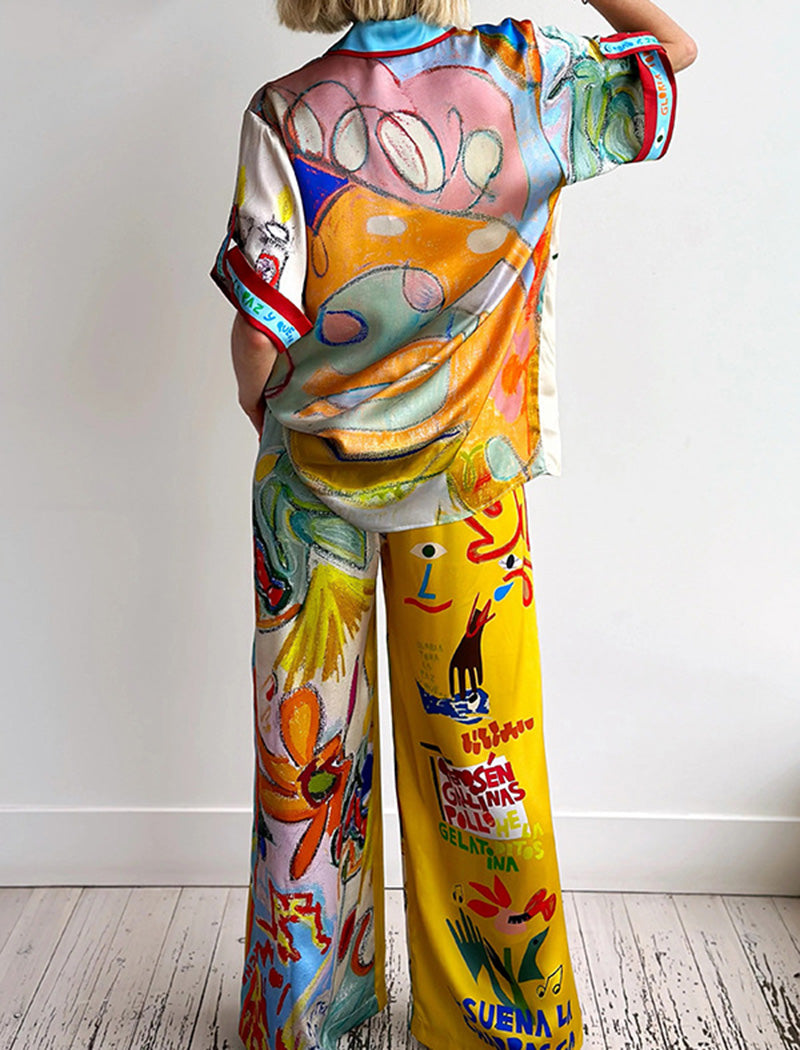 Colorful Print Shirt and Pants Set