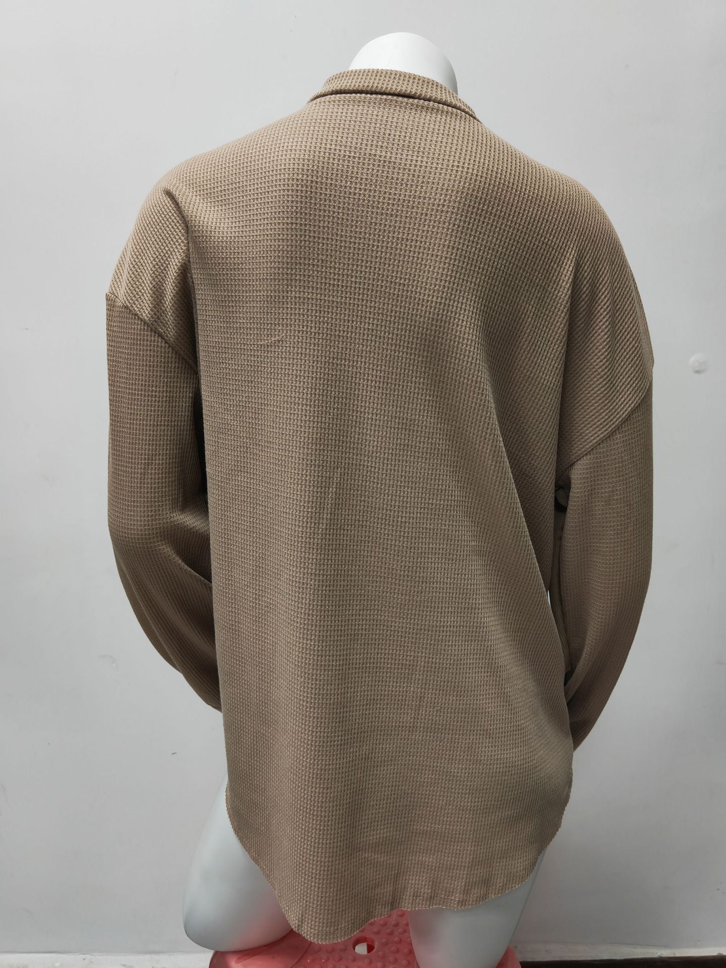 Button-Up Frayed Waffle Shacket