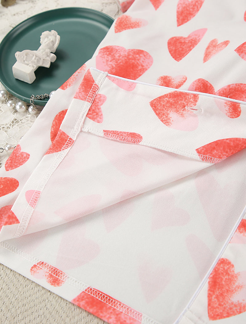Button-Up Heart Print Short Pajama Set