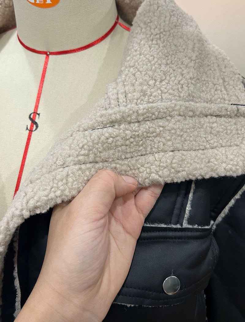 Faux Leather Sherpa-Lined Jacket