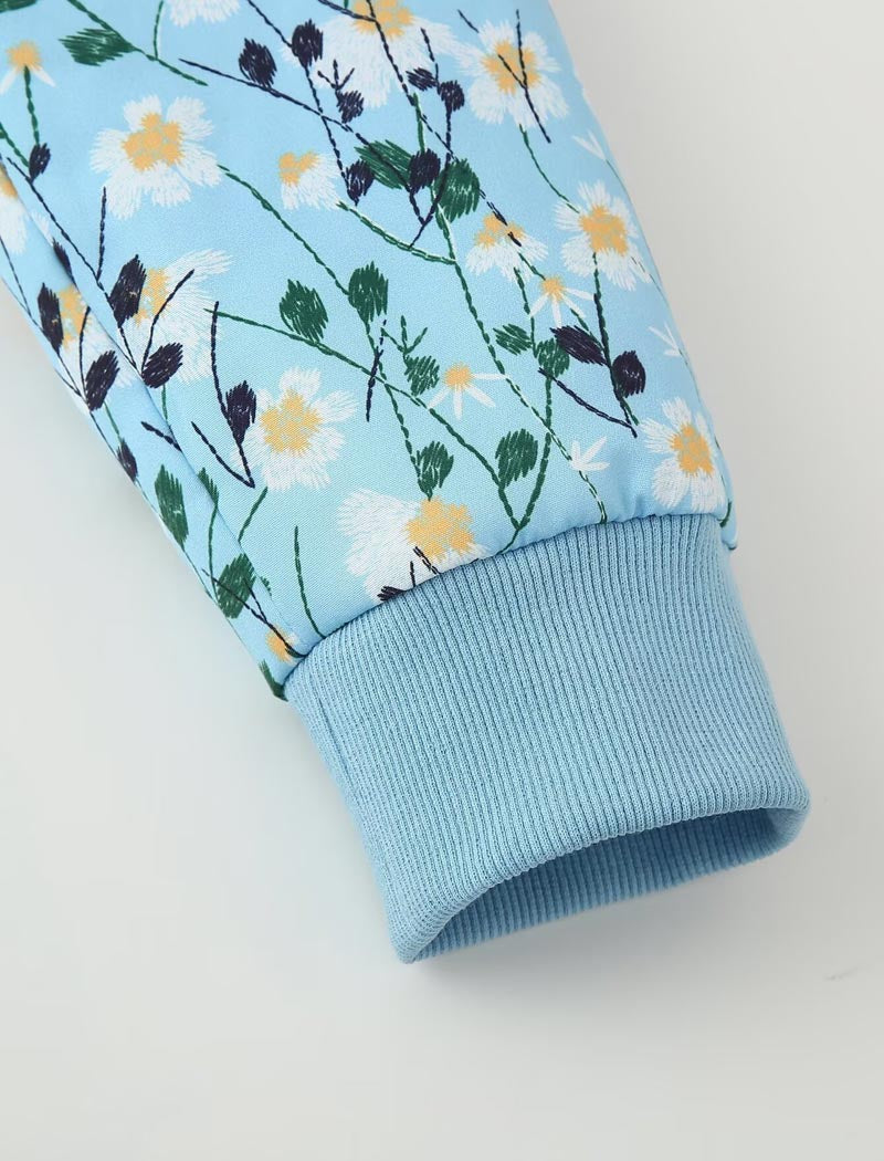 Floral Print Zipper Bomber Quilted Jacket