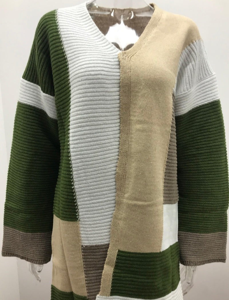 Striped Oversized Knit Cardigan with Open Front
