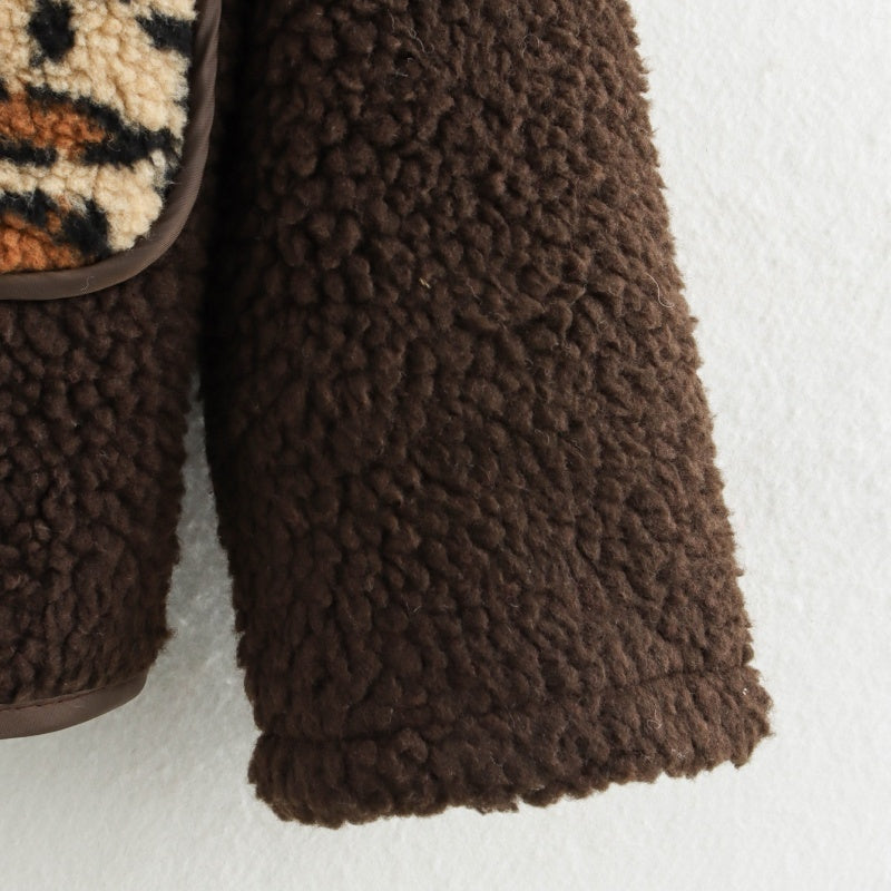 Crewneck Lamb Fleece Sleeve Jacket