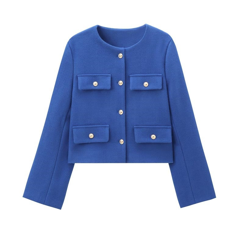 Pocket Front Cropped Button-Up Jacket