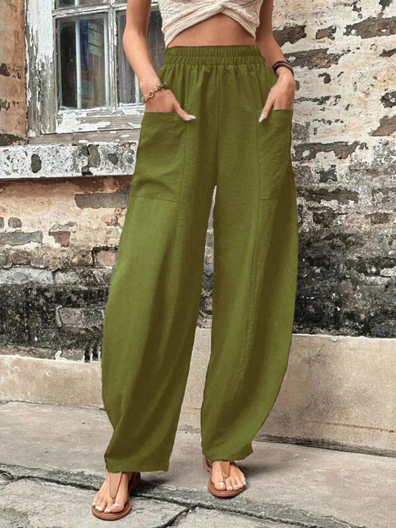 High-Waisted Wide-Leg Pockets Pants