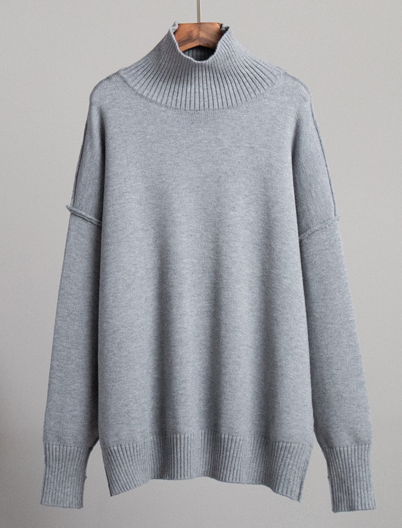 Oversized Turtleneck Sweater with Ribbed Hem