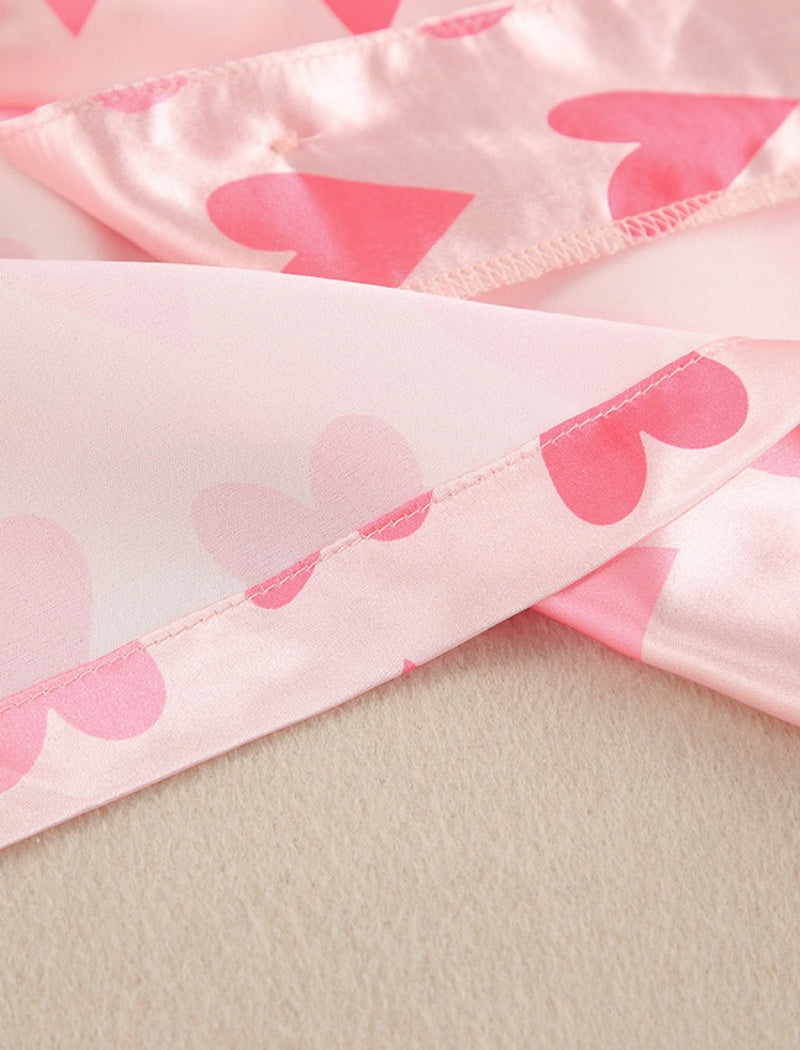 Heart Pattern Button-Up Pajama Set
